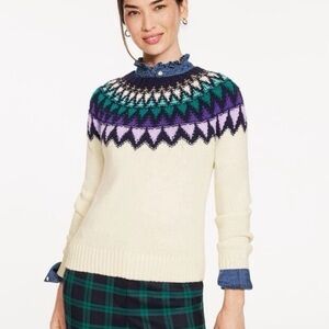 Talbots Cream Sweater with Purple and Green Pattern